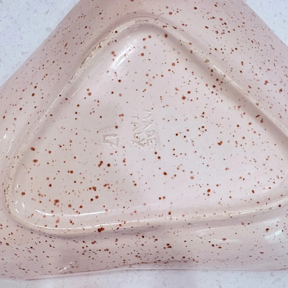 Gorgeous 2 Pc. Mid Century Boomerang Italian Pink Gold Ceramic Pottery Set